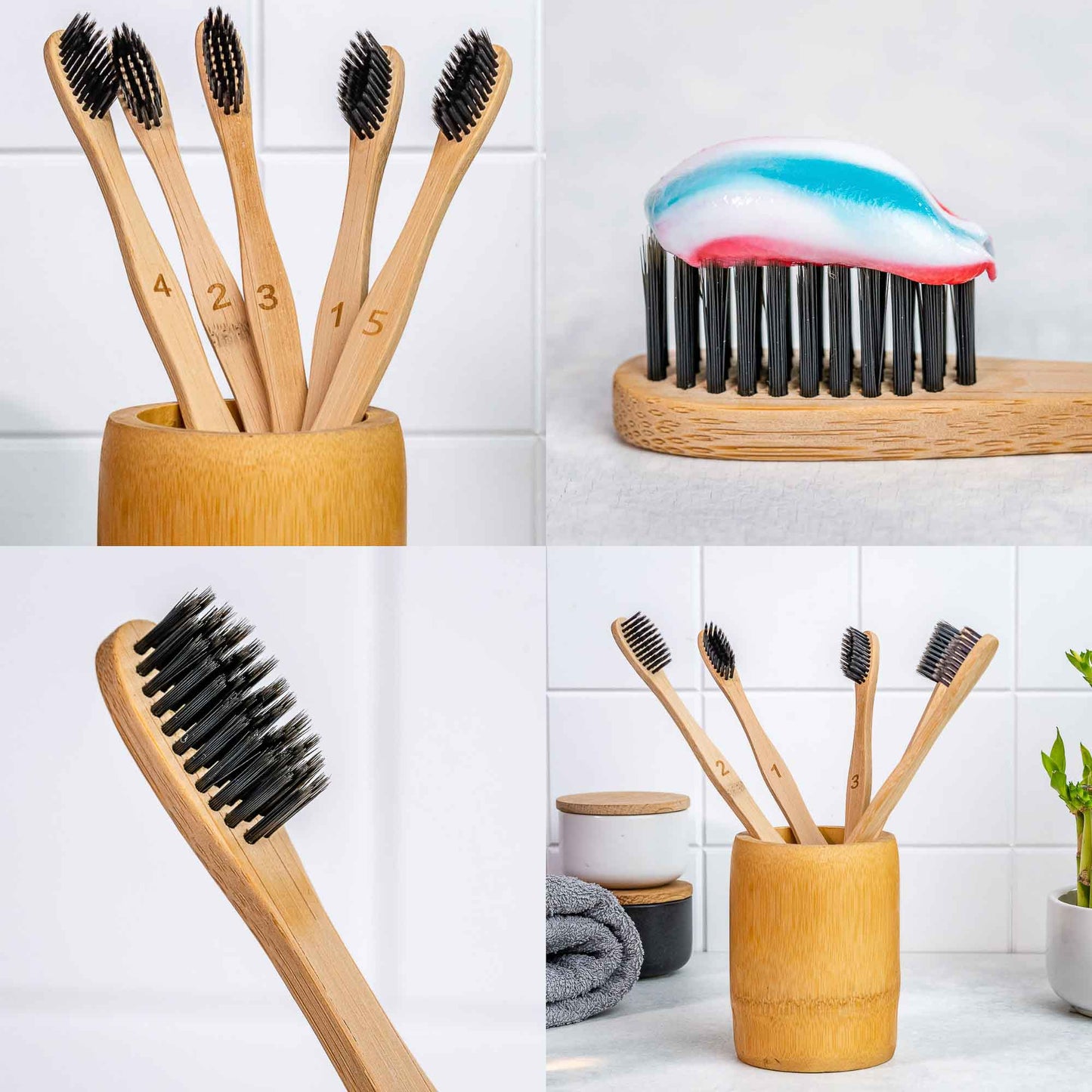 Bamboo Toothbrush Set 5-Pack - Bamboo Toothbrushes Medium Bristles