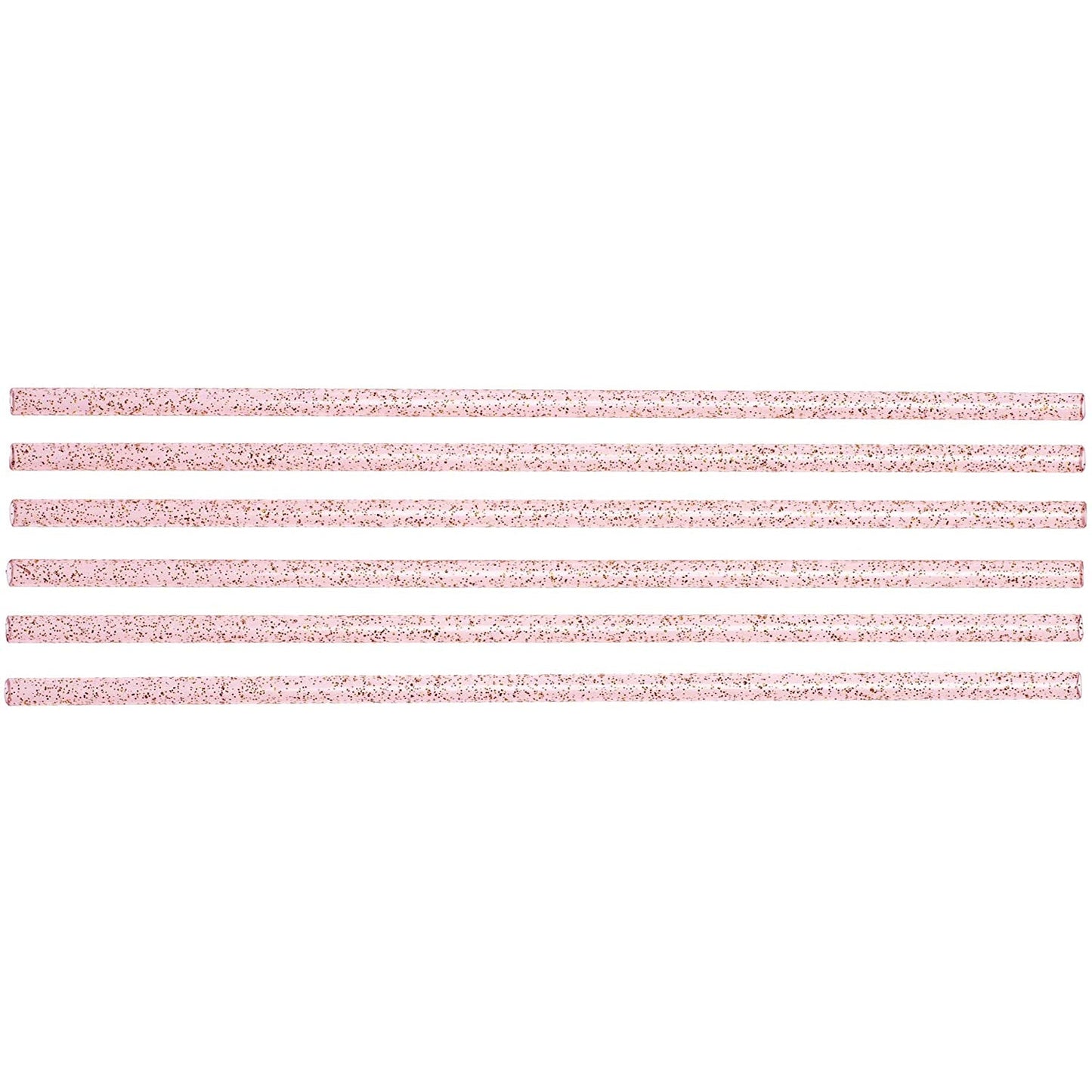 Set of 6 Pink Glitter Reusable Straws | BPA-Free Acrylic | 11" Extra