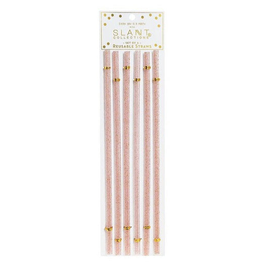 Set of 6 Pink Glitter Reusable Straws | BPA-Free Acrylic | 11" Extra